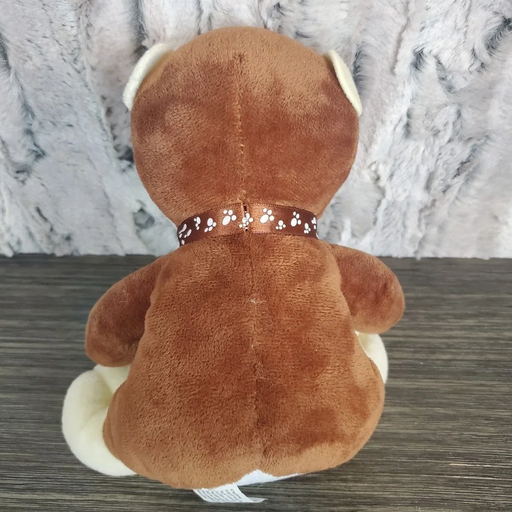 World Plush Brown And Cream Monkey With Embroidered‎ Paw Print On Belly + Ribbon